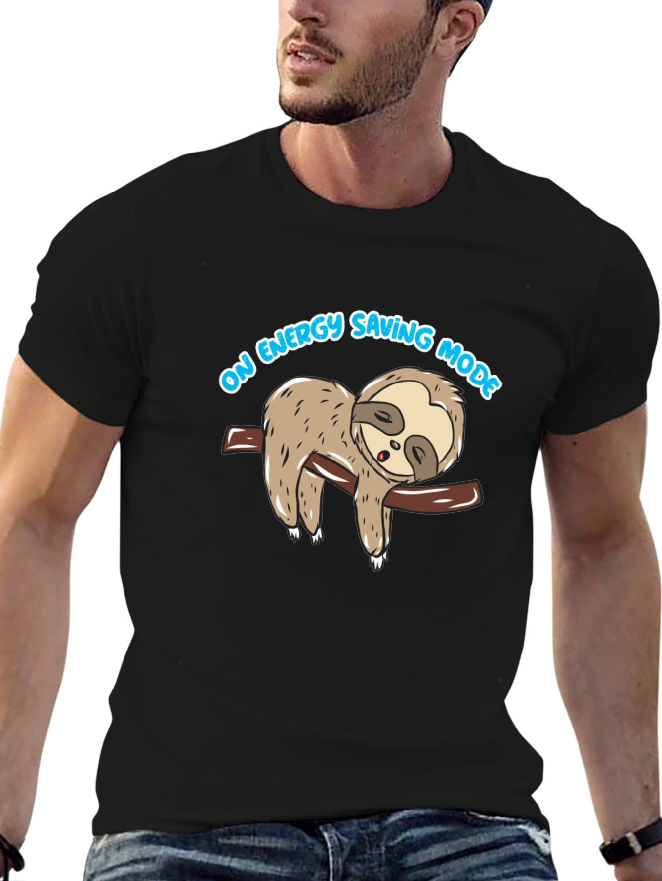 Energy Saving Mode Sloth Graphic Tee - Black