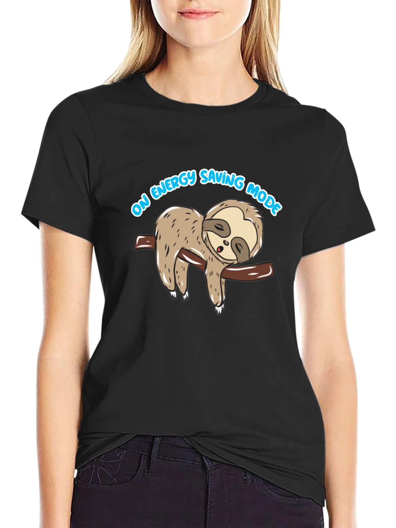 Energy Saving Mode Sloth Graphic Tee - Black