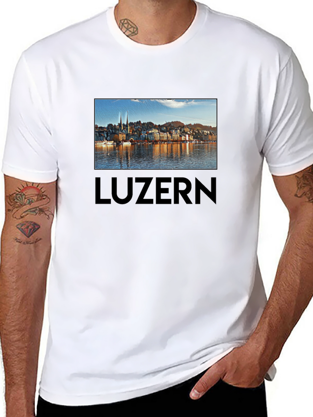 Lucerne Cityscape T-Shirt - Black Cotton Tee
