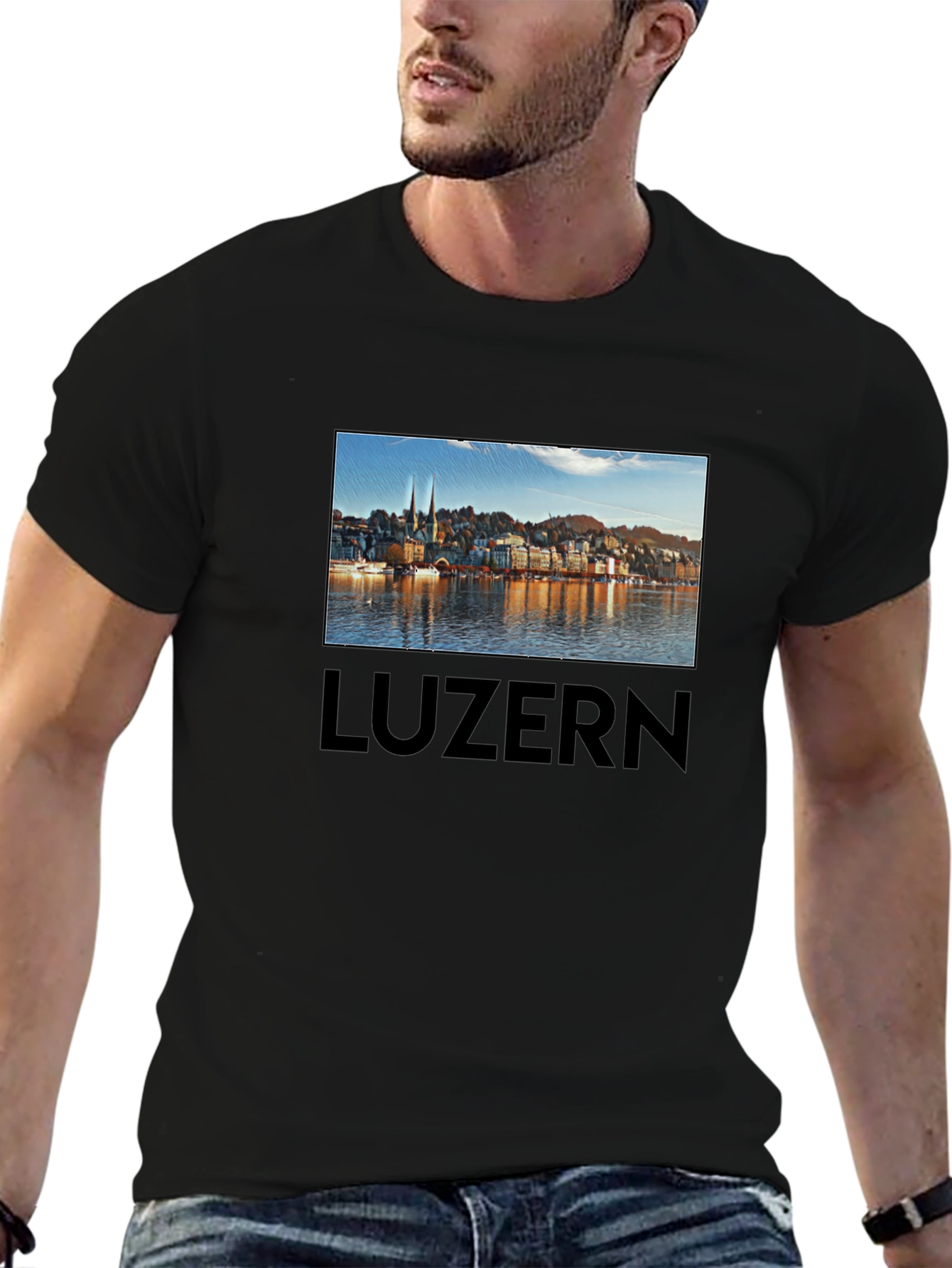 Lucerne Cityscape T-Shirt - Black Cotton Tee