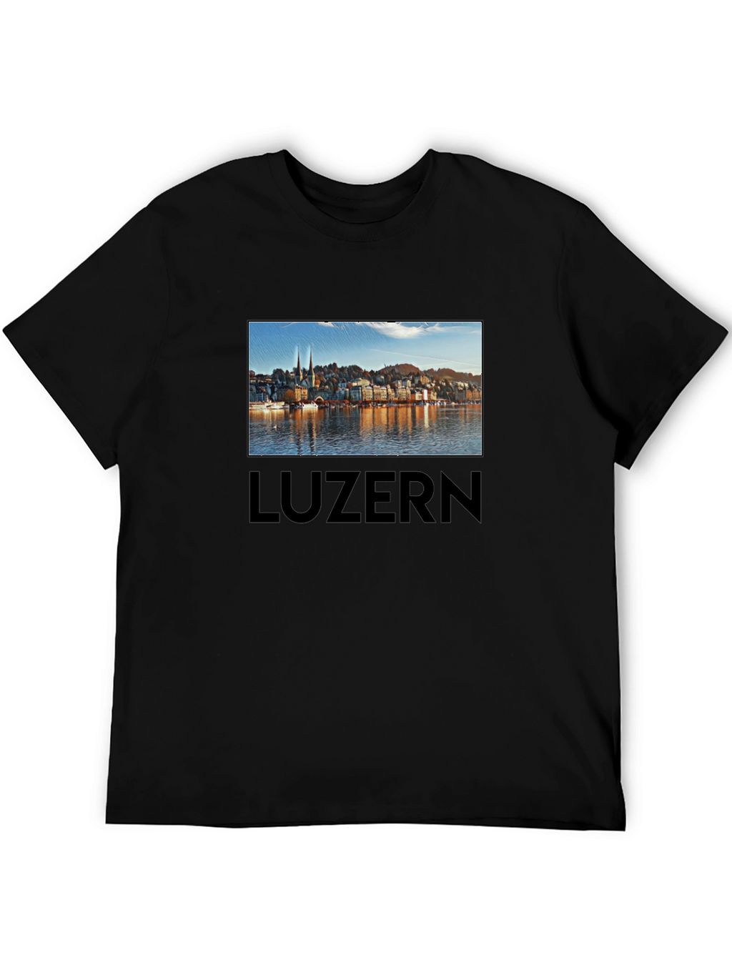 Lucerne Cityscape T-Shirt - Black Cotton Tee