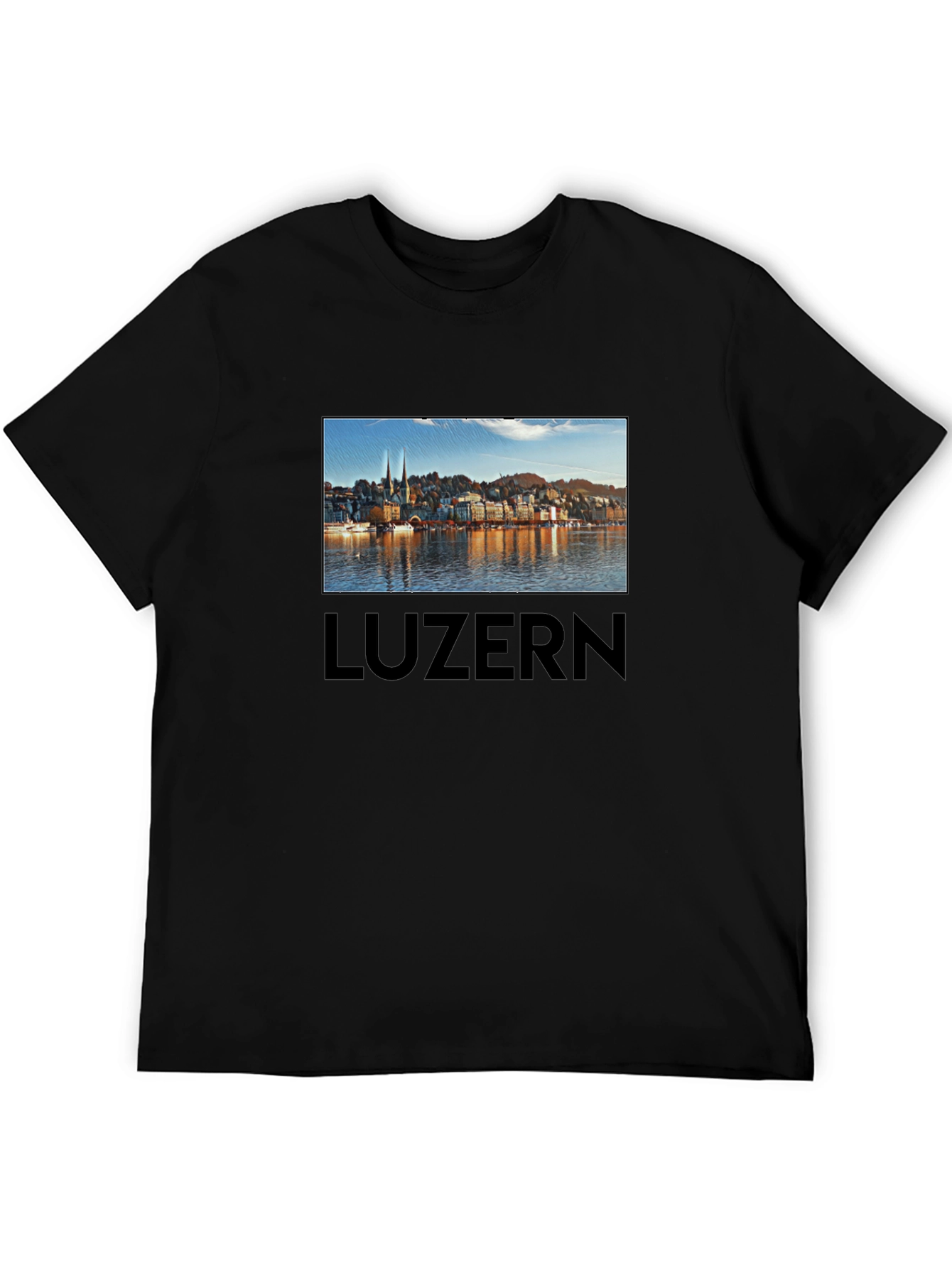 Lucerne Cityscape T-Shirt - Black Cotton Tee