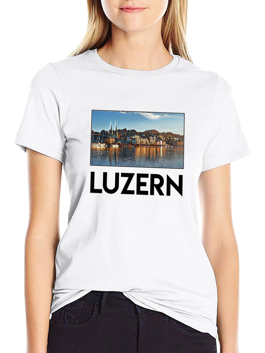Lucerne Cityscape T-Shirt - Black Cotton Tee