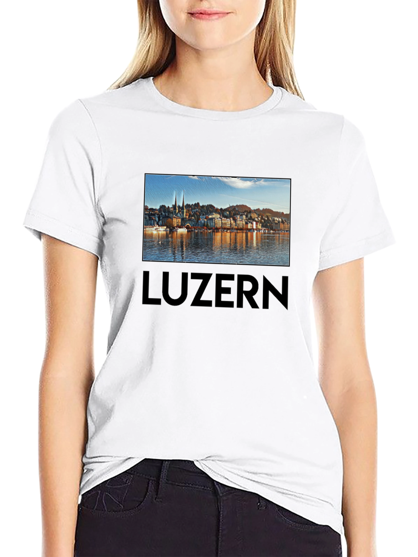 Lucerne Cityscape T-Shirt - Black Cotton Tee
