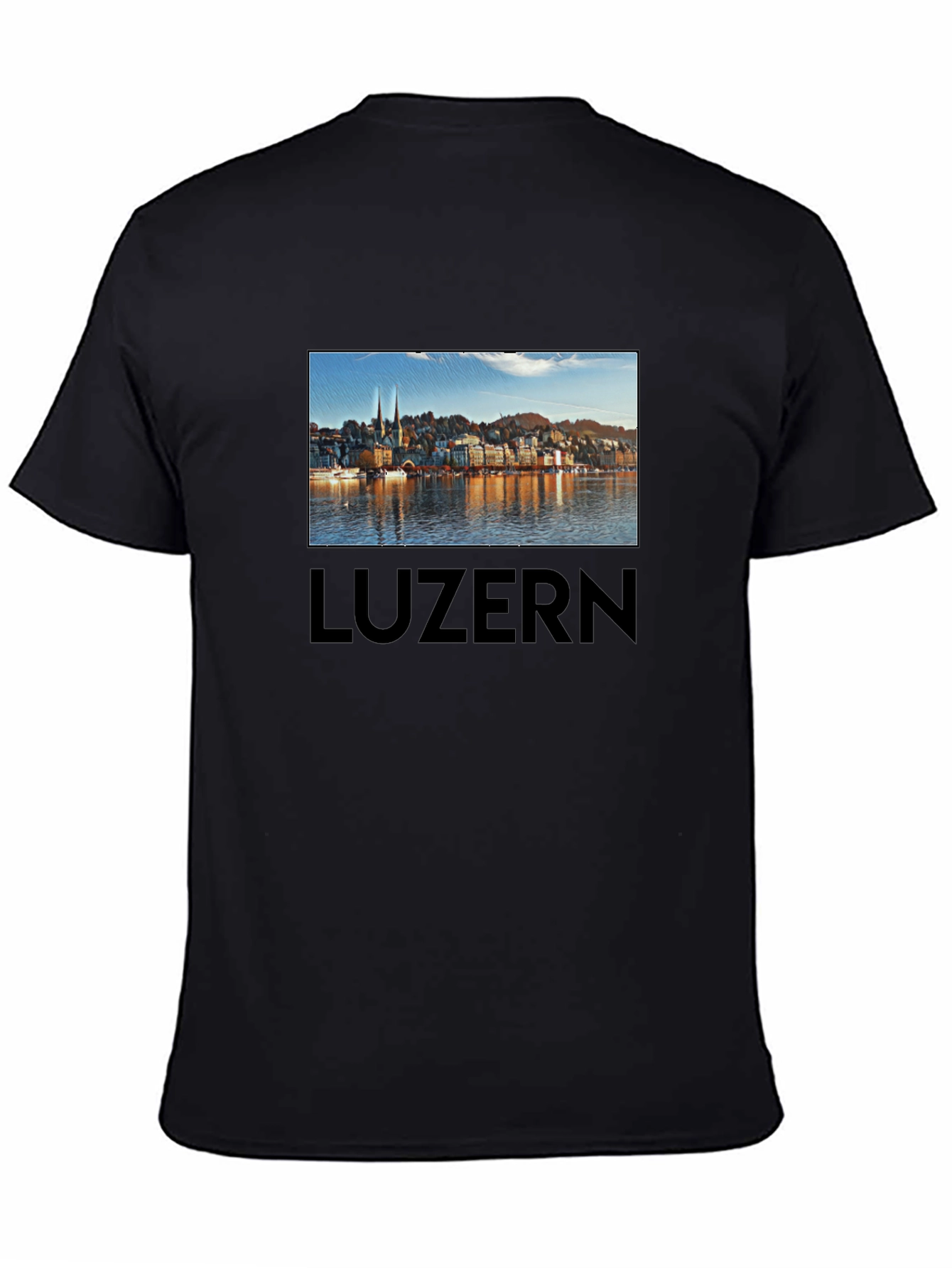 Lucerne Cityscape T-Shirt - Black Cotton Tee
