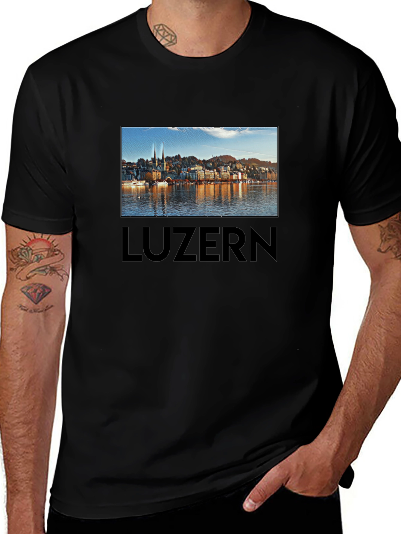 Lucerne Cityscape T-Shirt - Black Cotton Tee