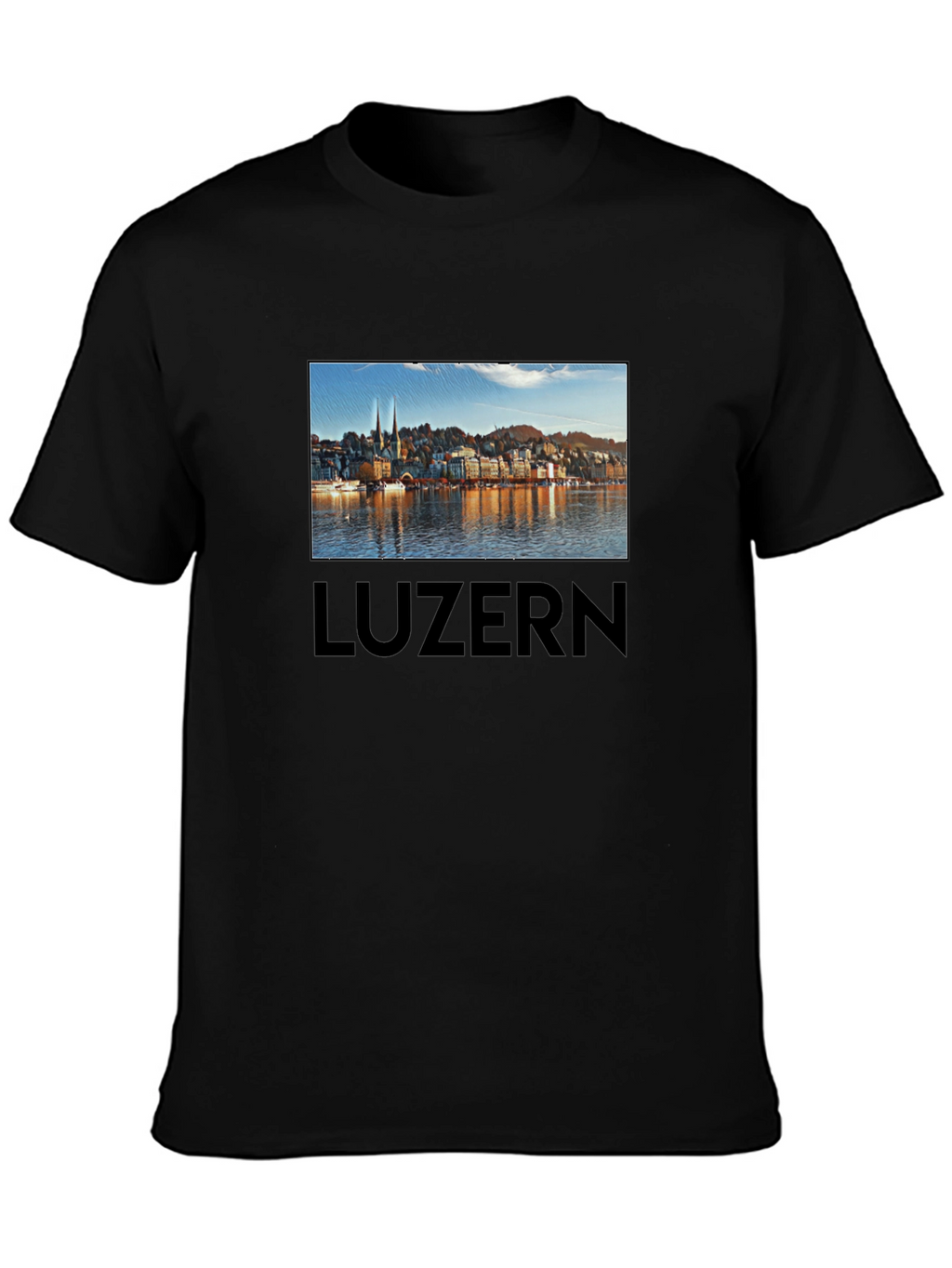 Lucerne Cityscape T-Shirt - Black Cotton Tee