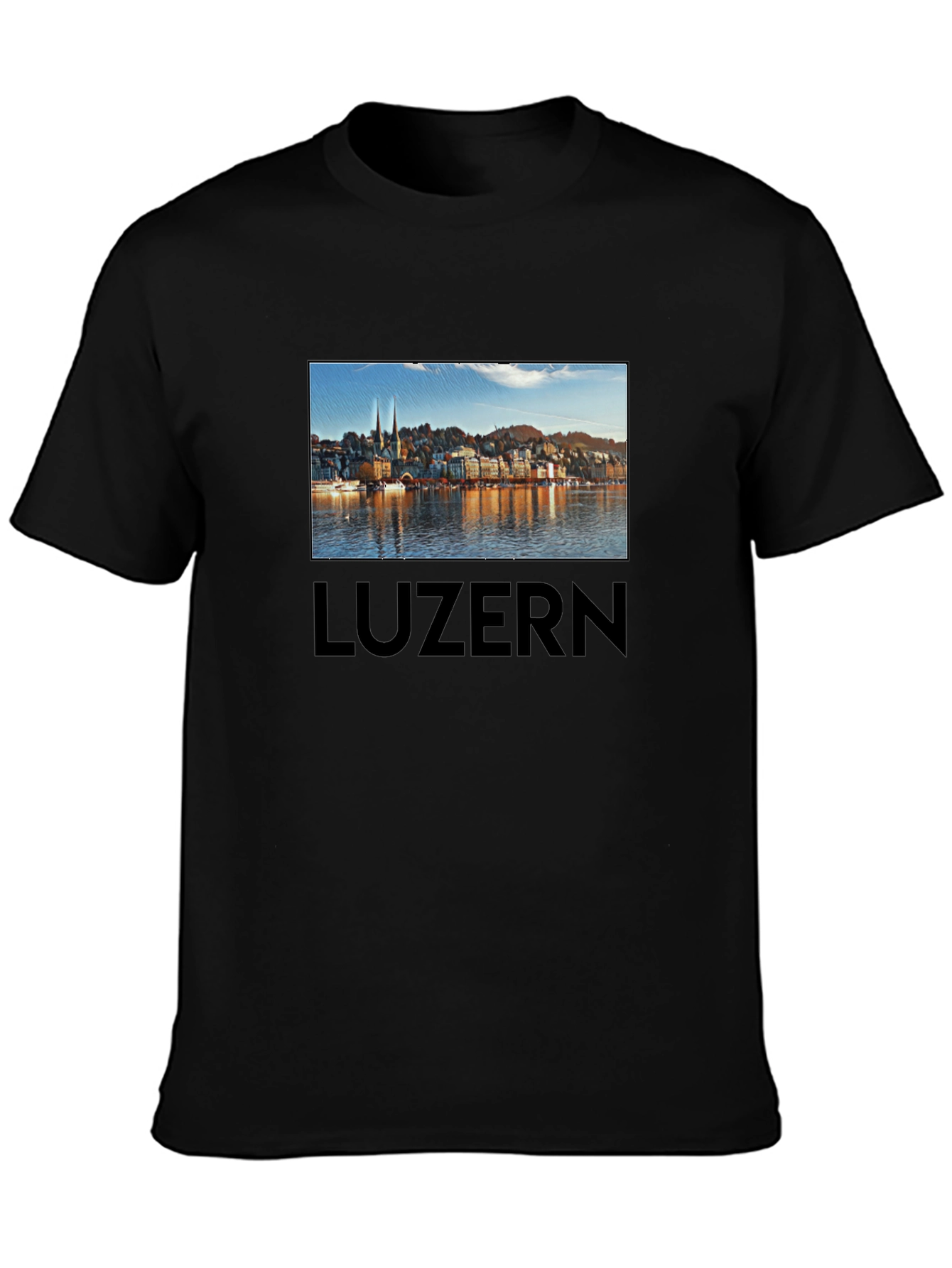 Lucerne Cityscape T-Shirt - Black Cotton Tee