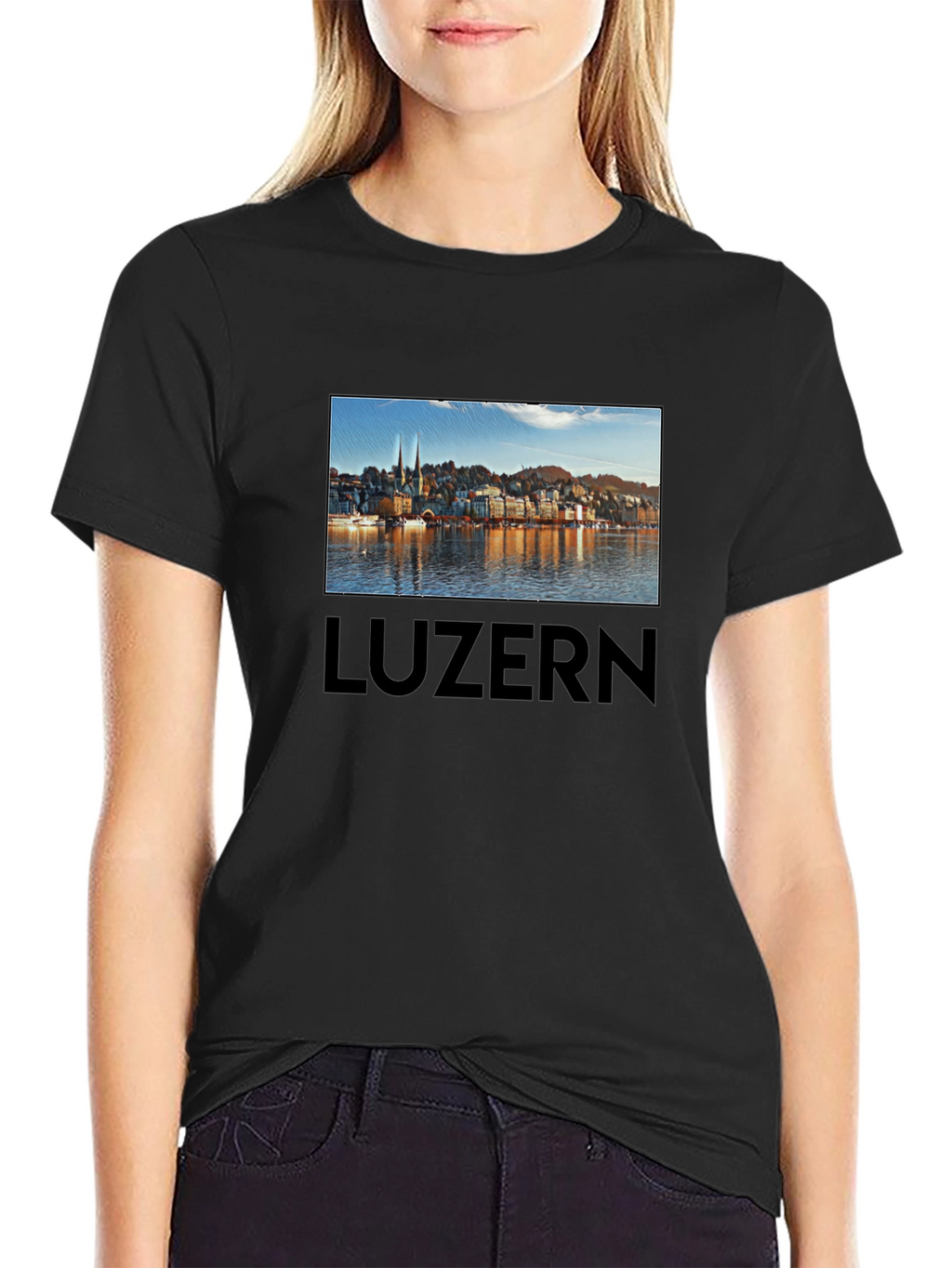 Lucerne Cityscape T-Shirt - Black Cotton Tee