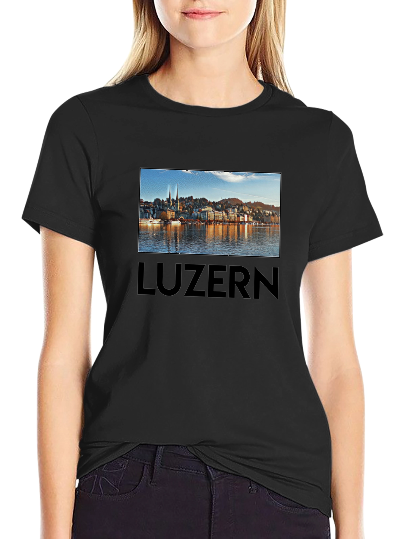 Lucerne Cityscape T-Shirt - Black Cotton Tee