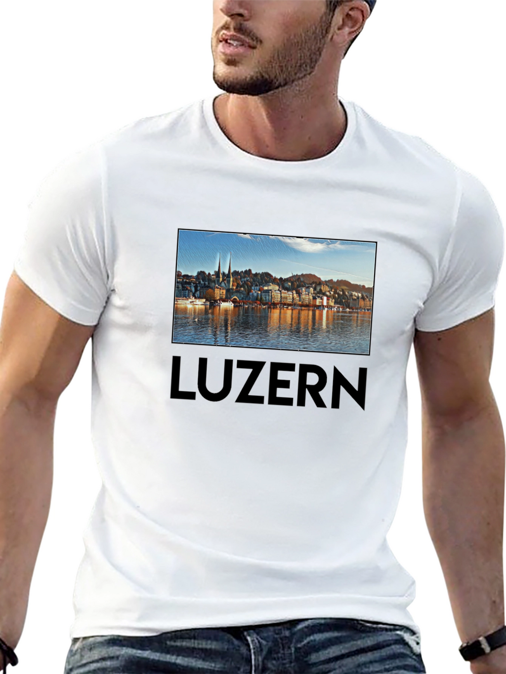 Lucerne Cityscape T-Shirt - Black Cotton Tee