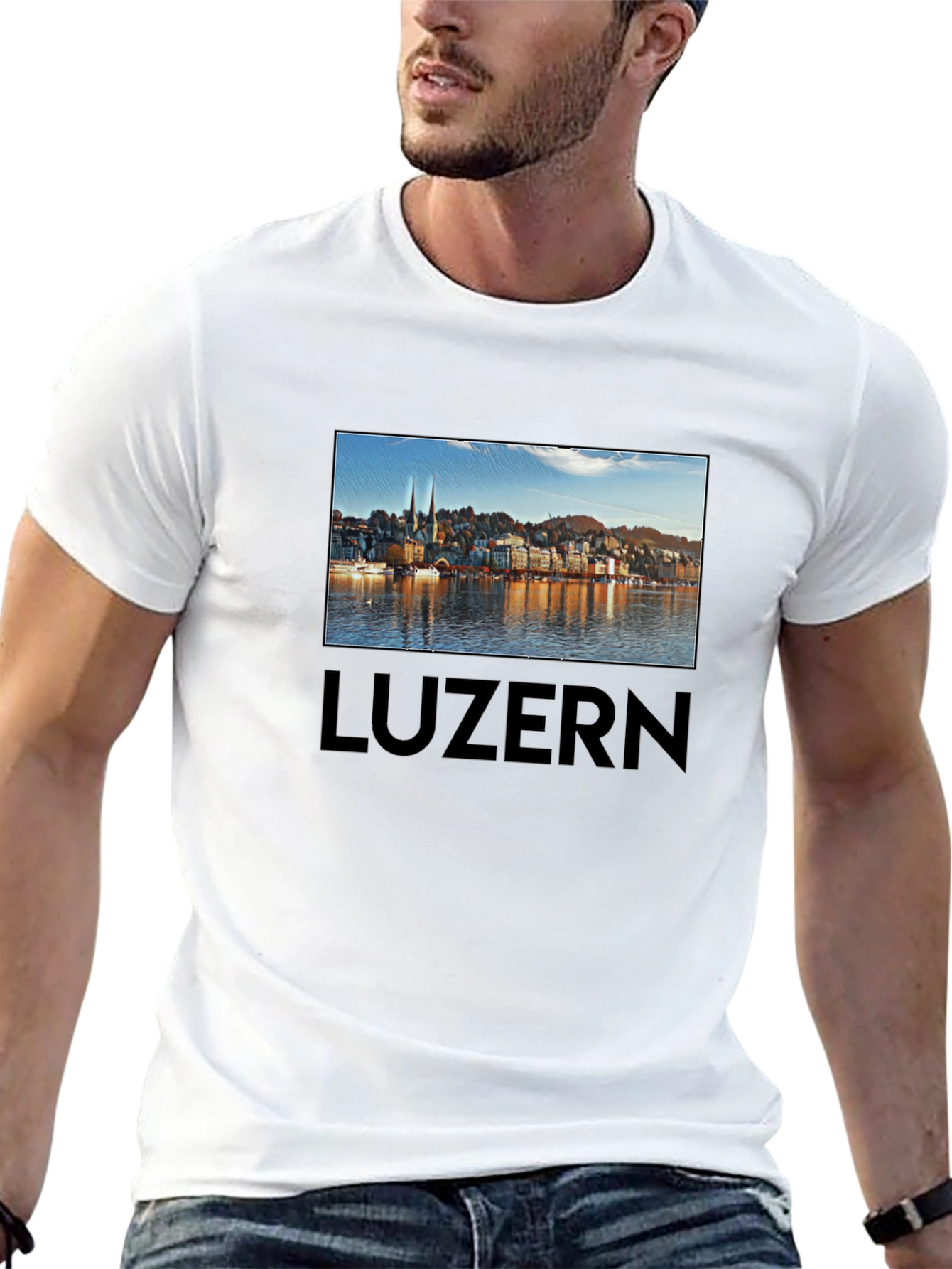 Lucerne Cityscape T-Shirt - Black Cotton Tee