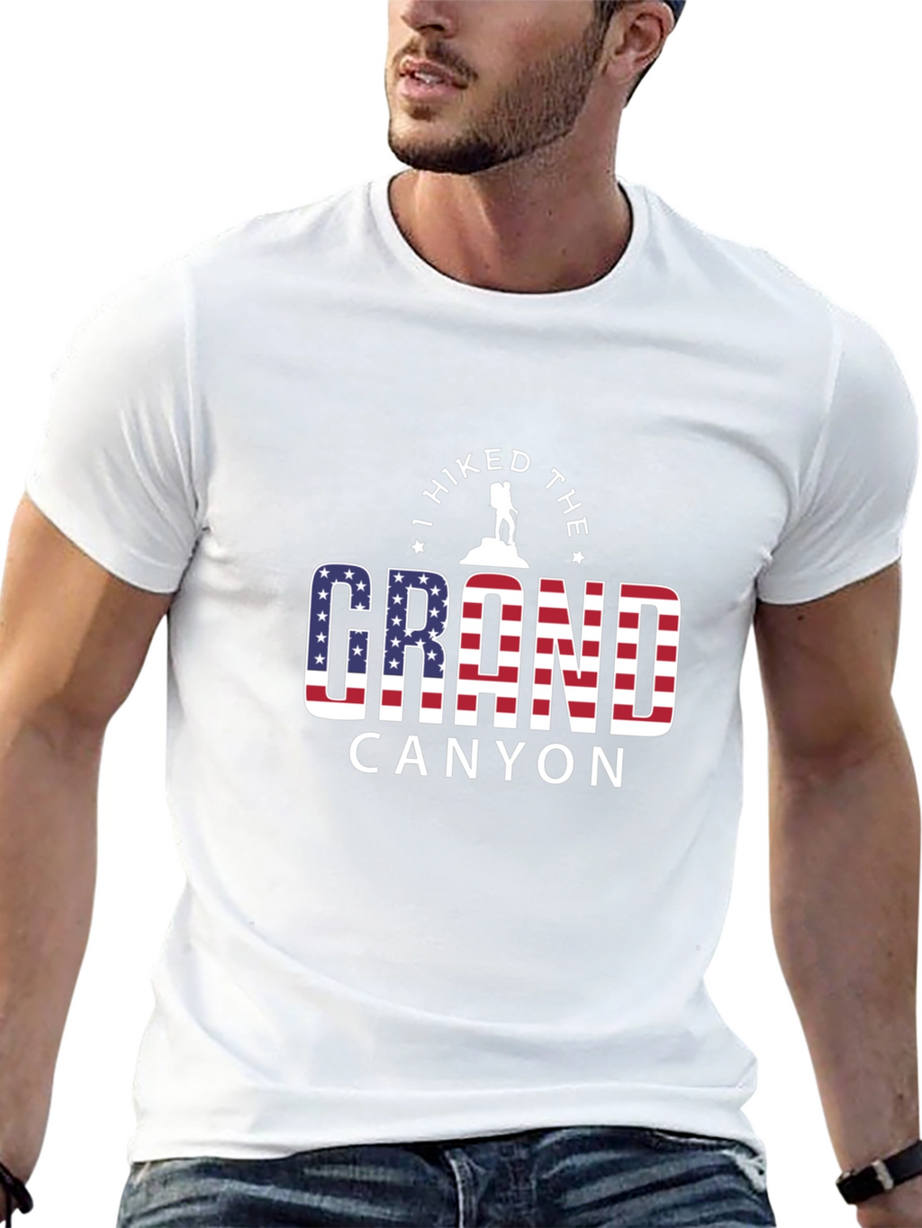 Grand Canyon Hiker Graphic Tee - American Flag Design