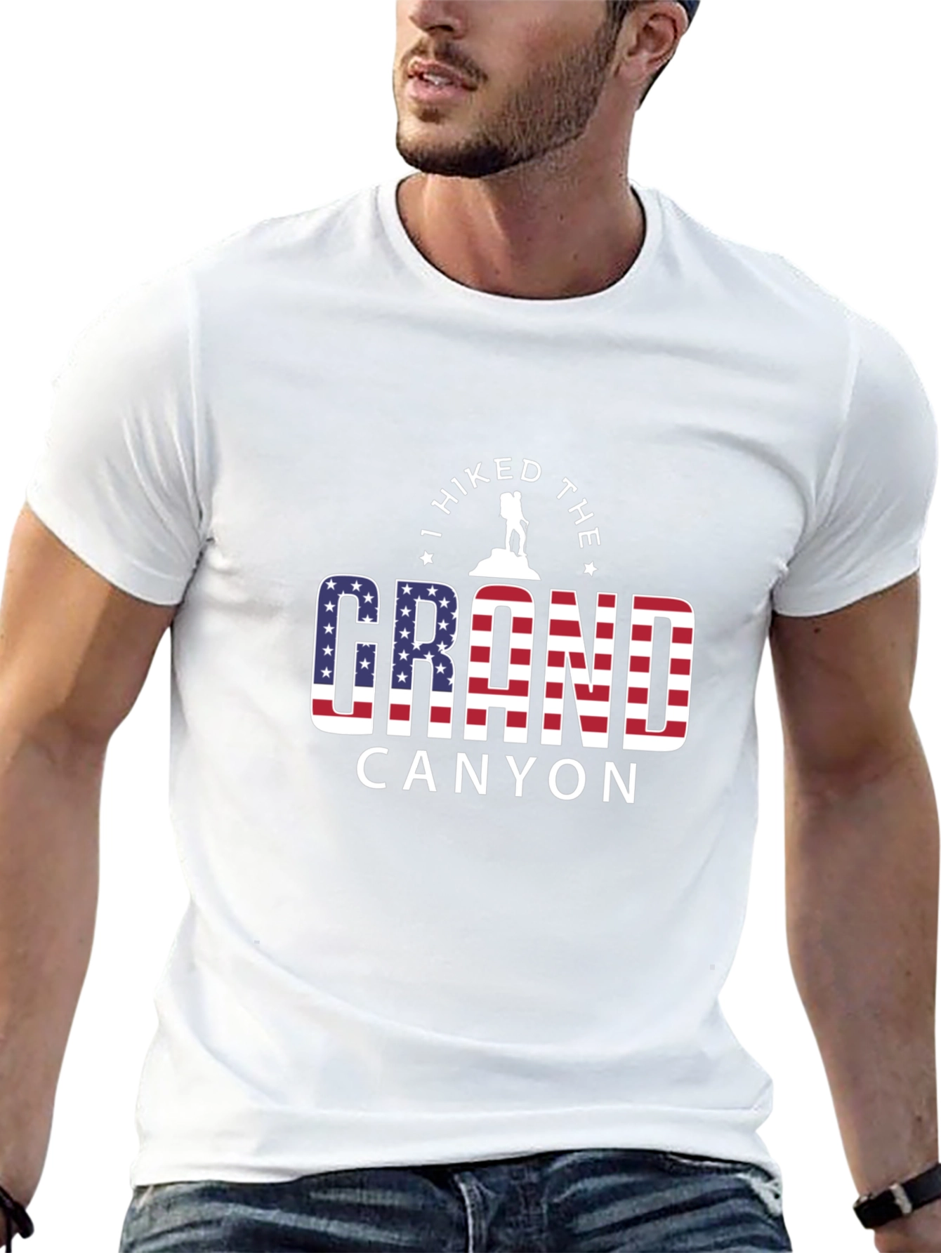 Grand Canyon Hiker Graphic Tee - American Flag Design