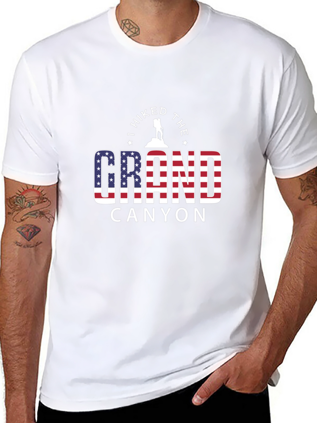 Grand Canyon Hiker Graphic Tee - American Flag Design