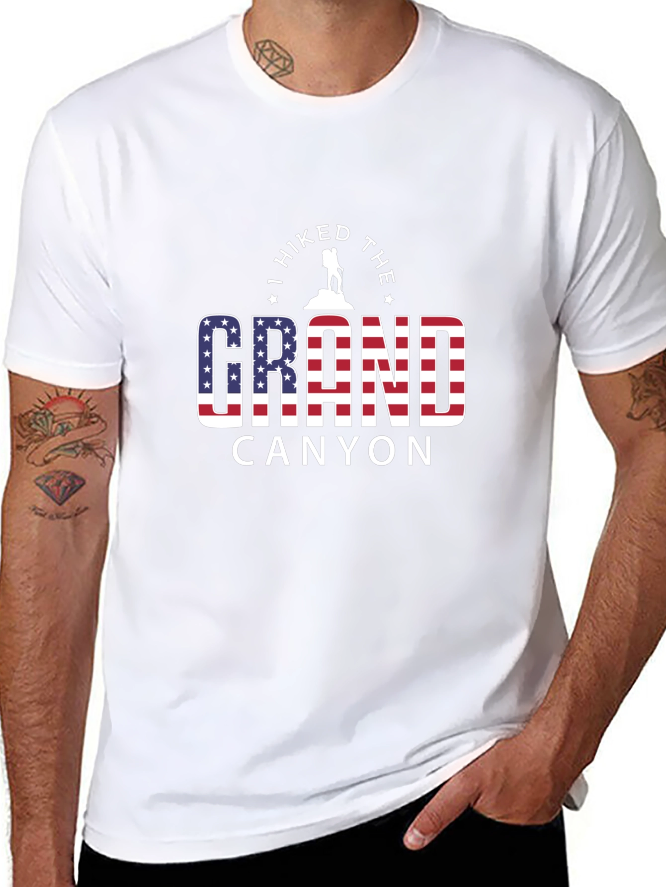 Grand Canyon Hiker Graphic Tee - American Flag Design