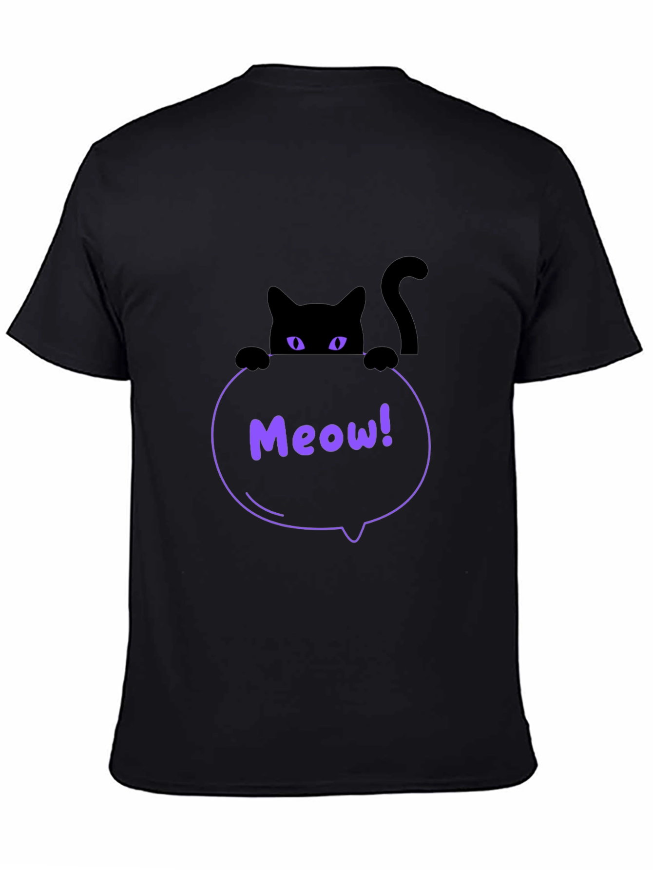 Mens Black Cat Meow T-Shirt