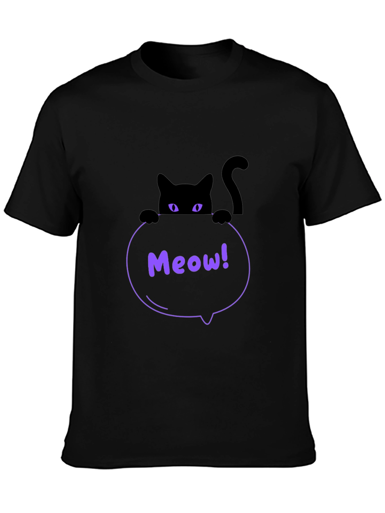 Mens Black Cat Meow T-Shirt