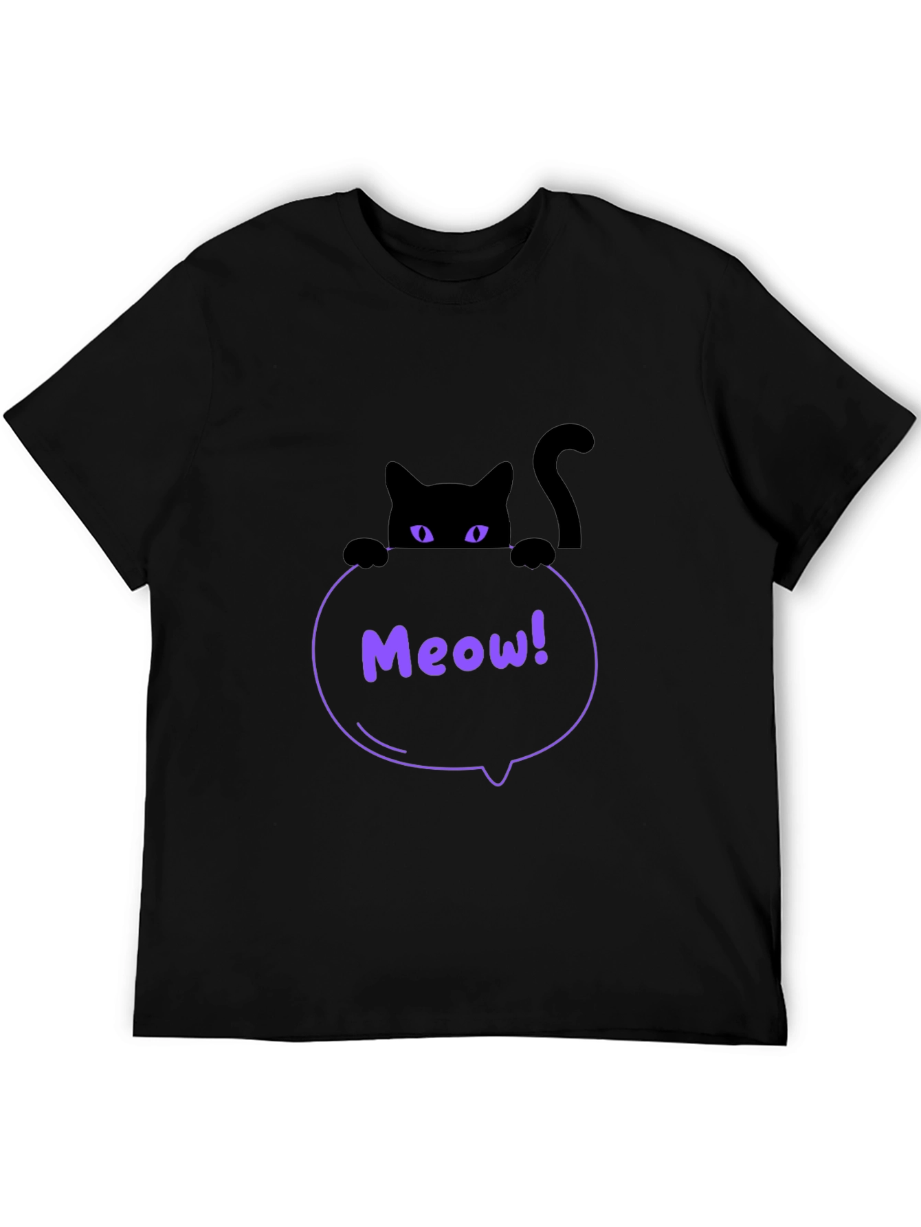Mens Black Cat Meow T-Shirt