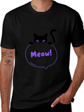 Mens Black Cat Meow T-Shirt