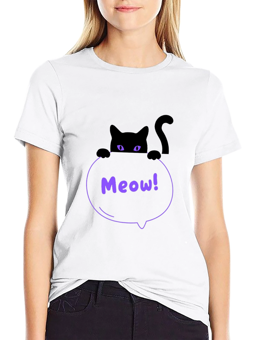 Mens Black Cat Meow T-Shirt