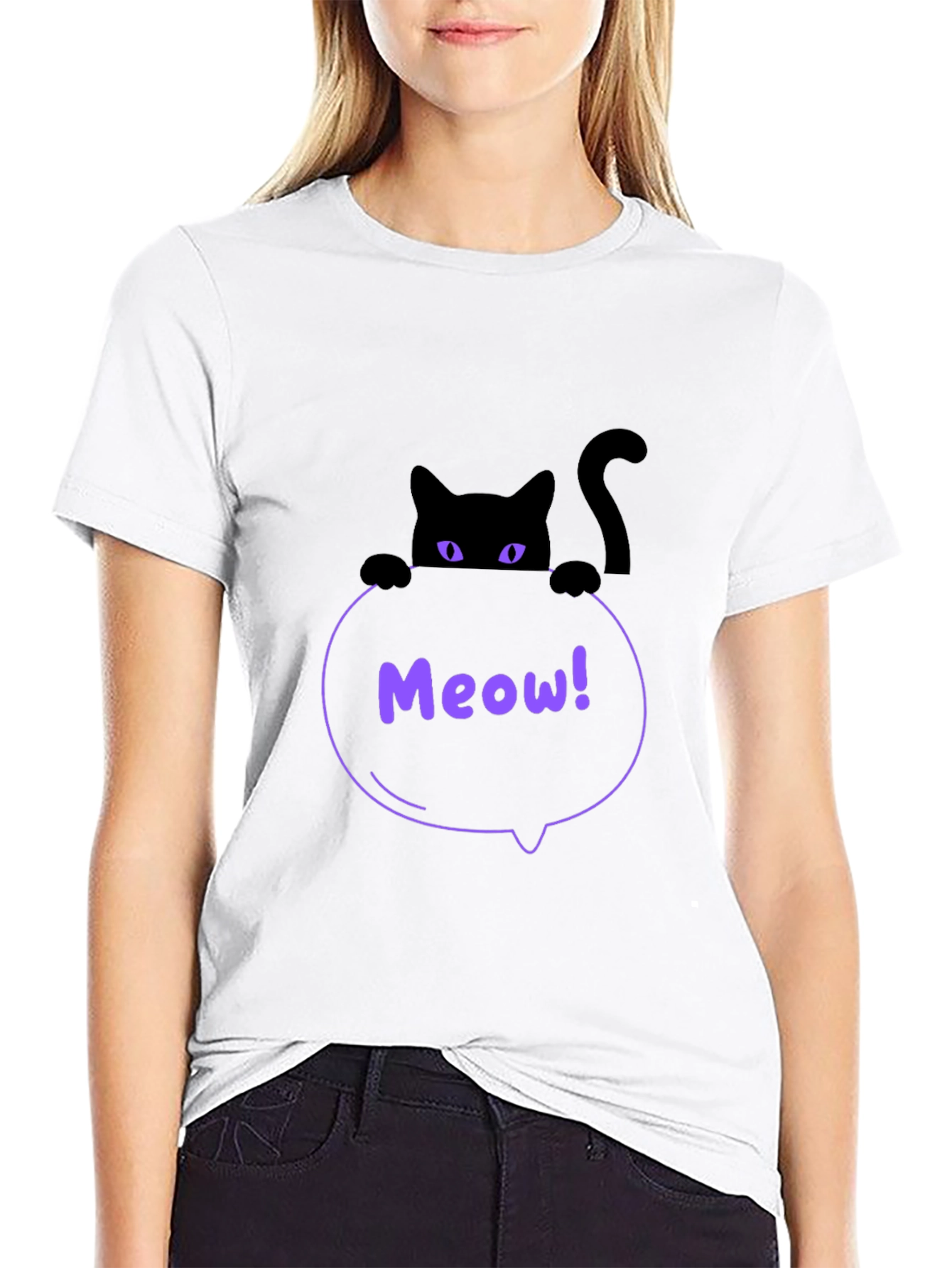 Mens Black Cat Meow T-Shirt