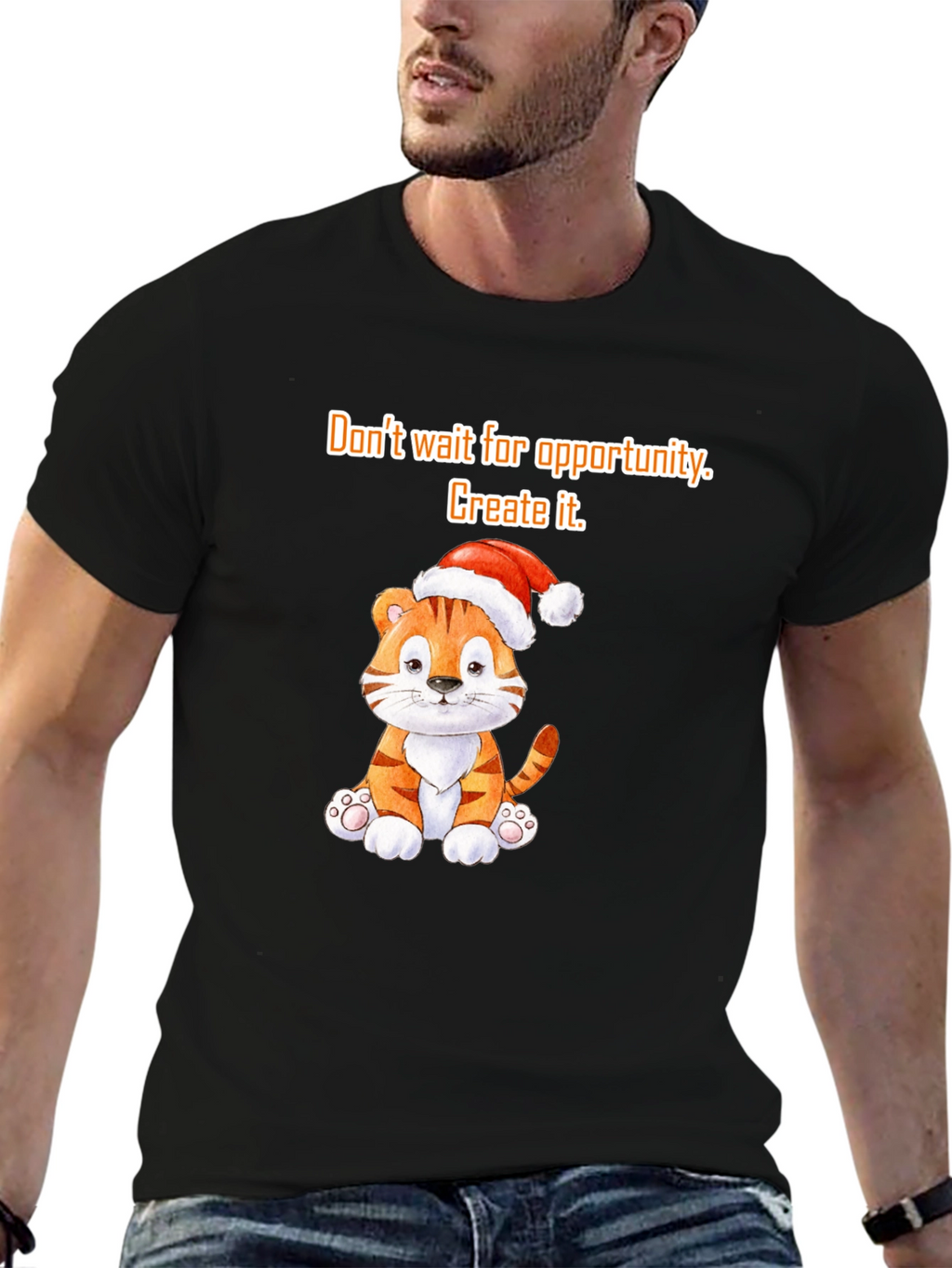 Opportunity Seeker Tee: Cute Tiger with Santa Hat