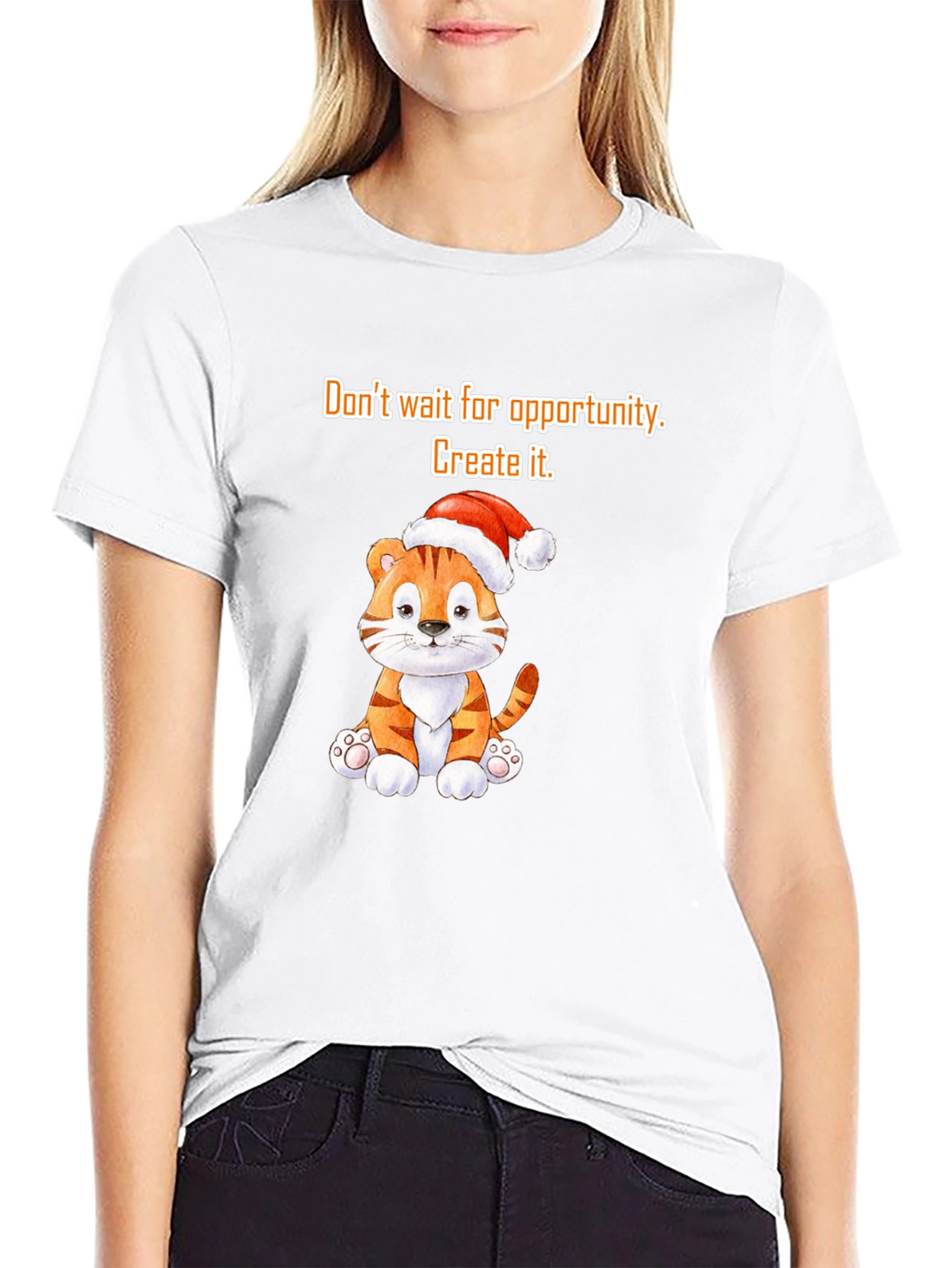 Opportunity Seeker Tee: Cute Tiger with Santa Hat