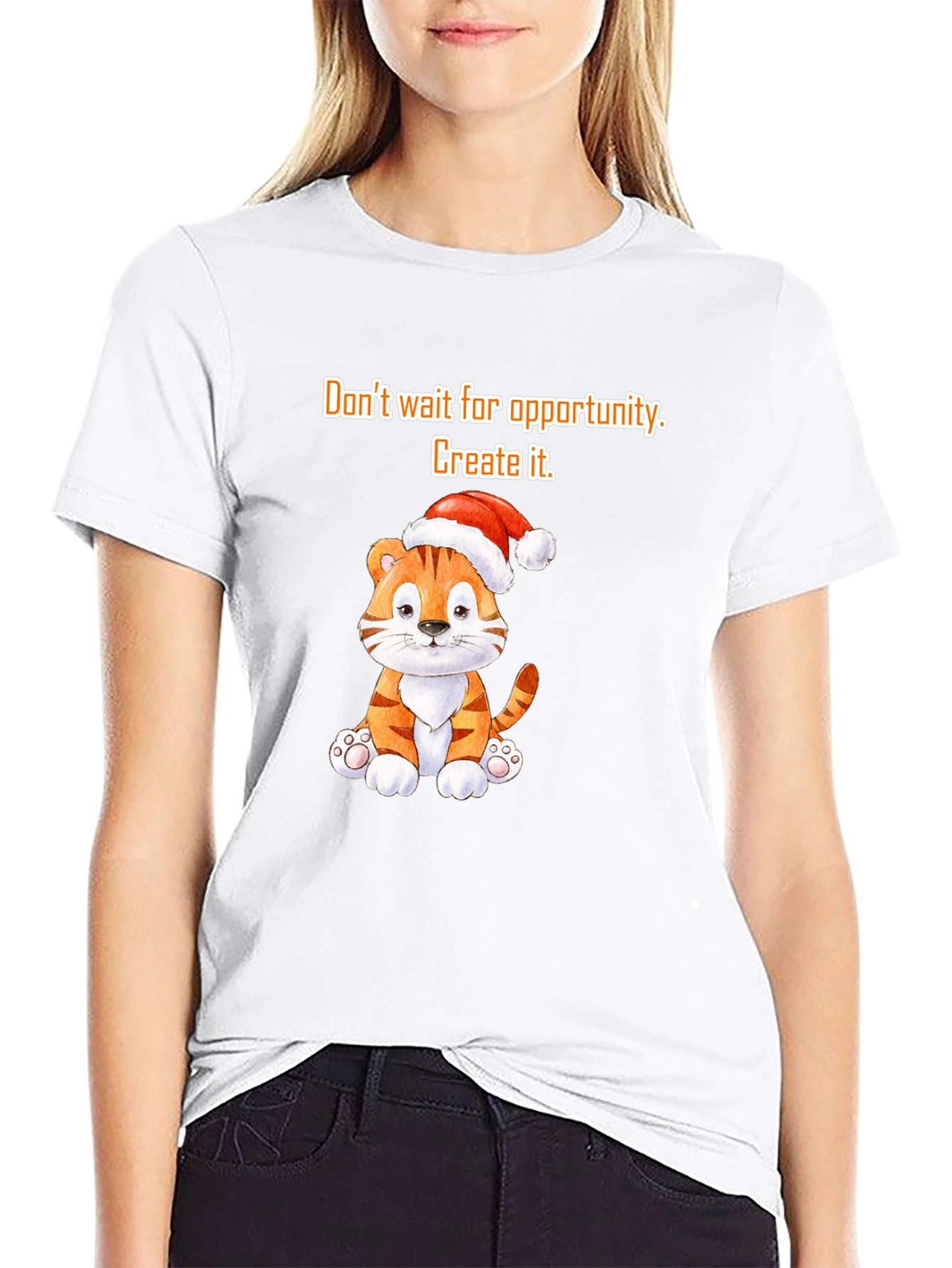Opportunity Seeker Tee: Cute Tiger with Santa Hat