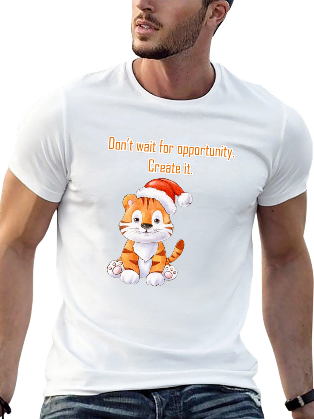 Opportunity Seeker Tee: Cute Tiger with Santa Hat