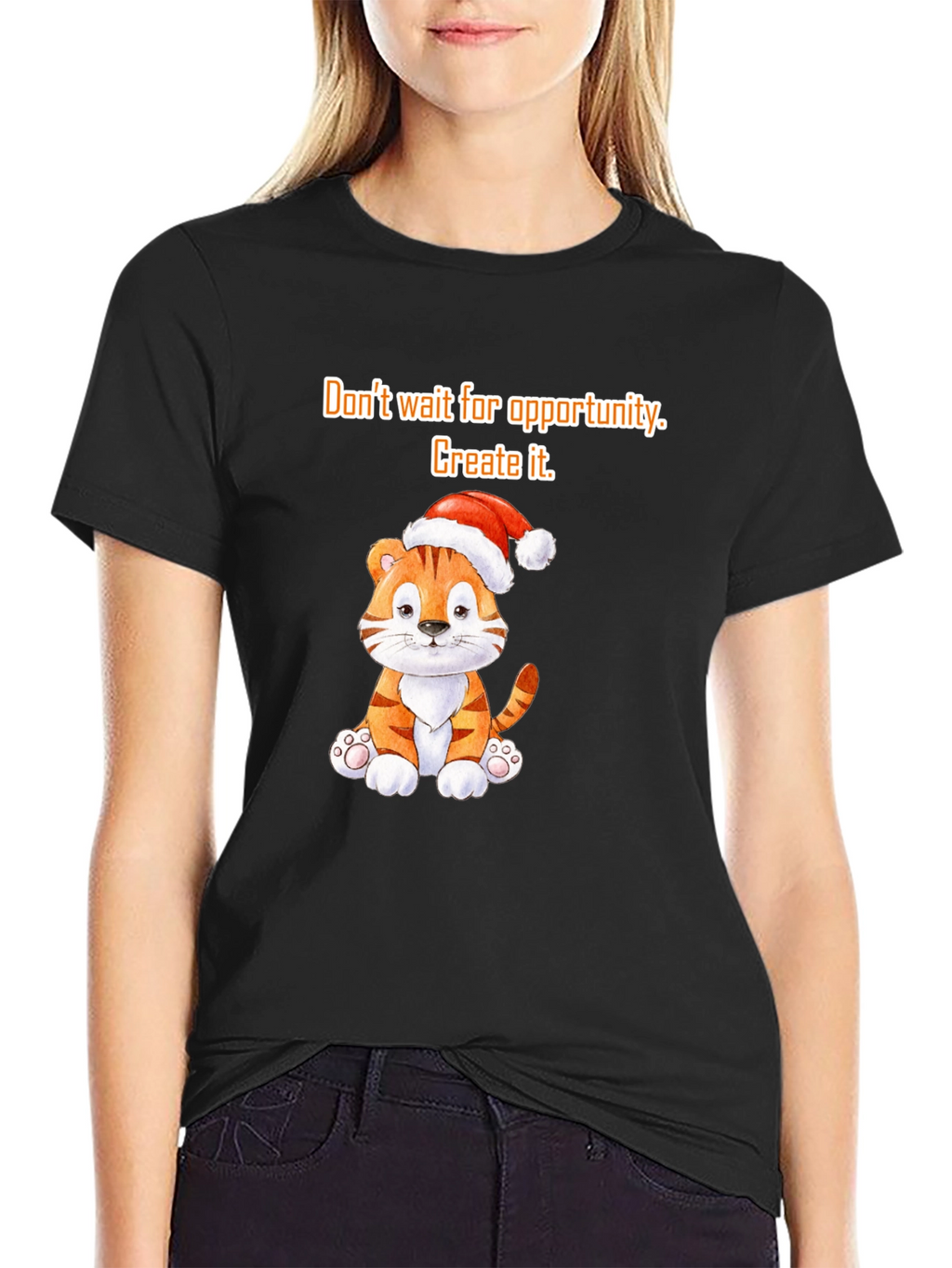Opportunity Seeker Tee: Cute Tiger with Santa Hat