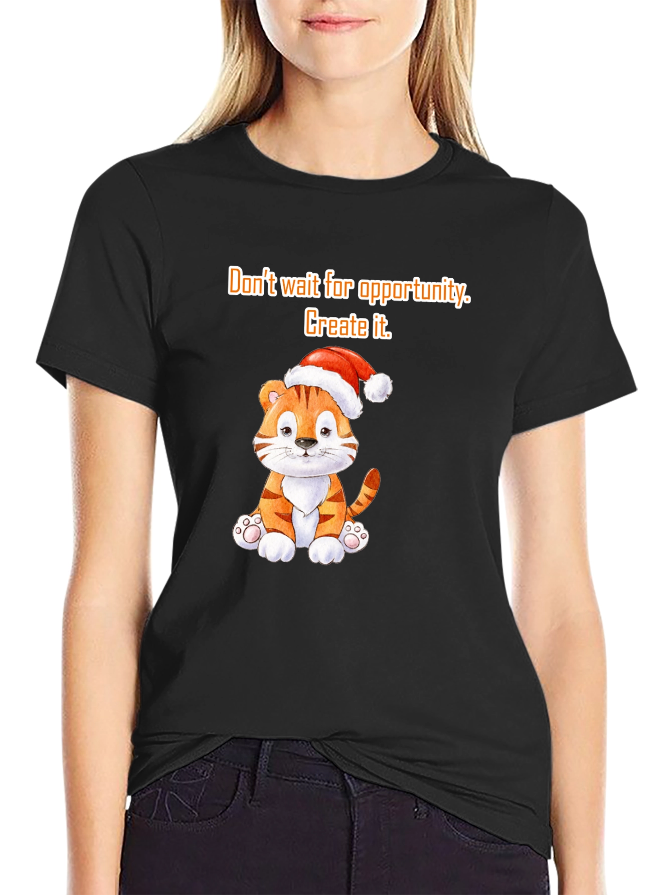 Opportunity Seeker Tee: Cute Tiger with Santa Hat