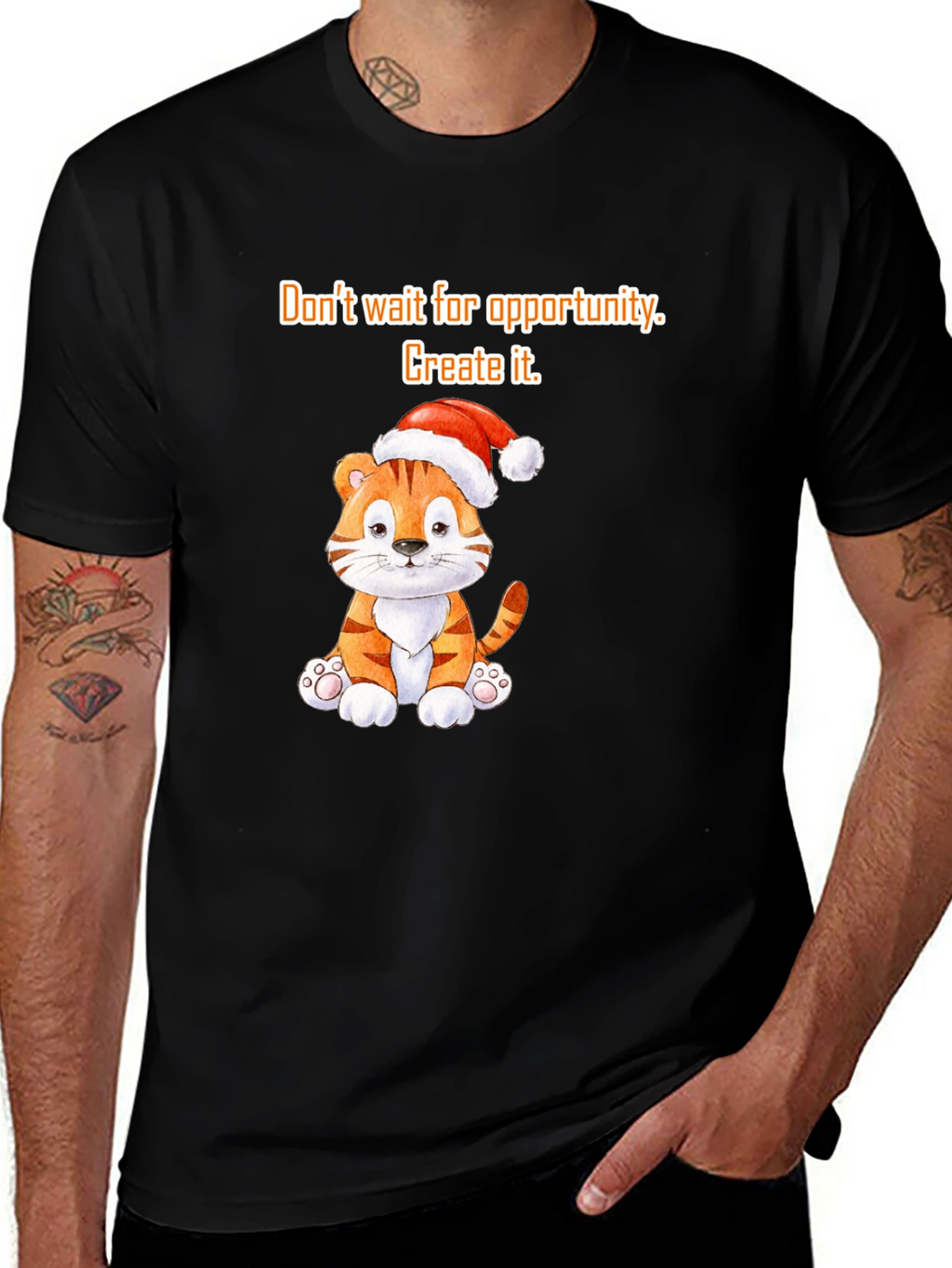 Opportunity Seeker Tee: Cute Tiger with Santa Hat