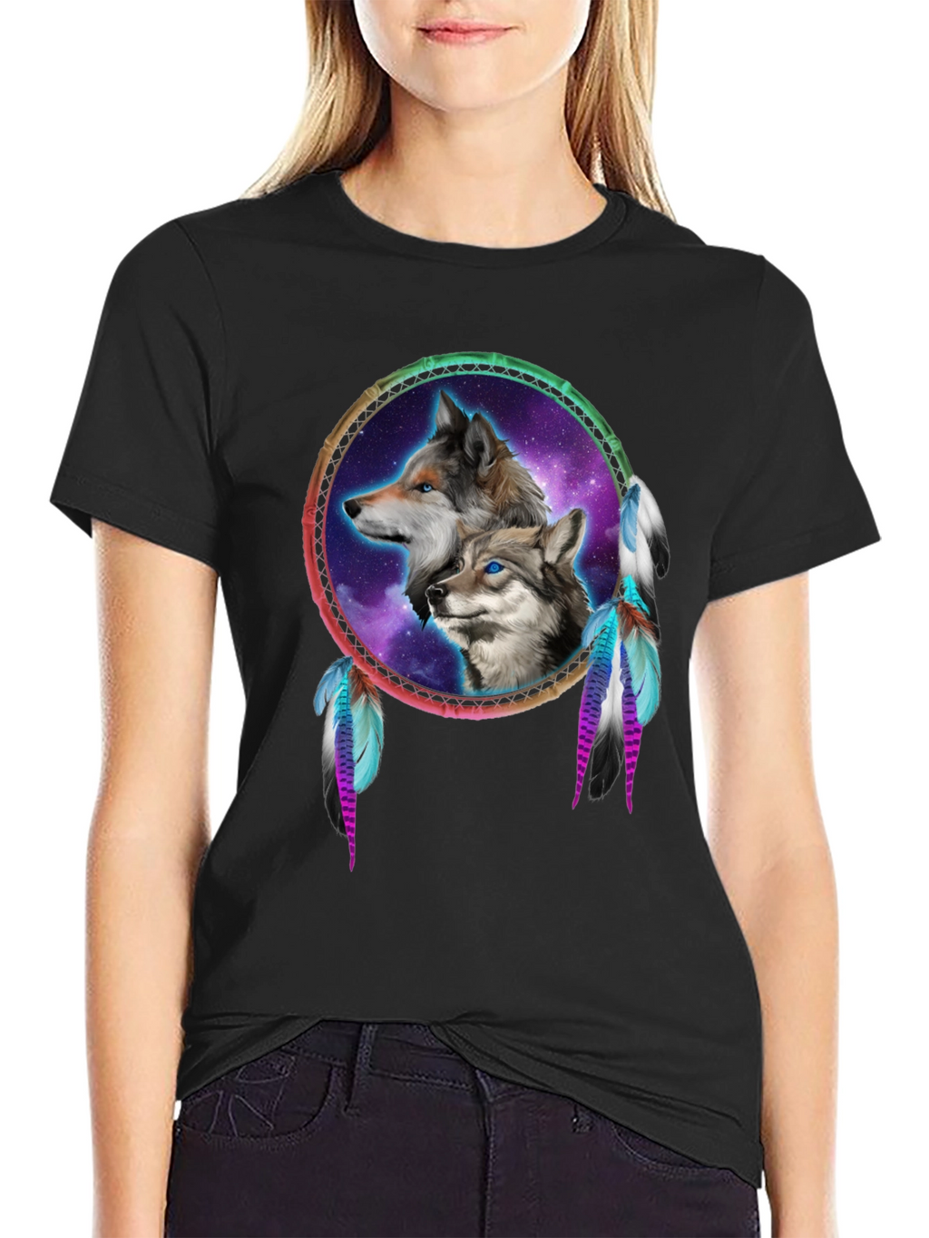 Wolf Dreamcatcher Black T-Shirt