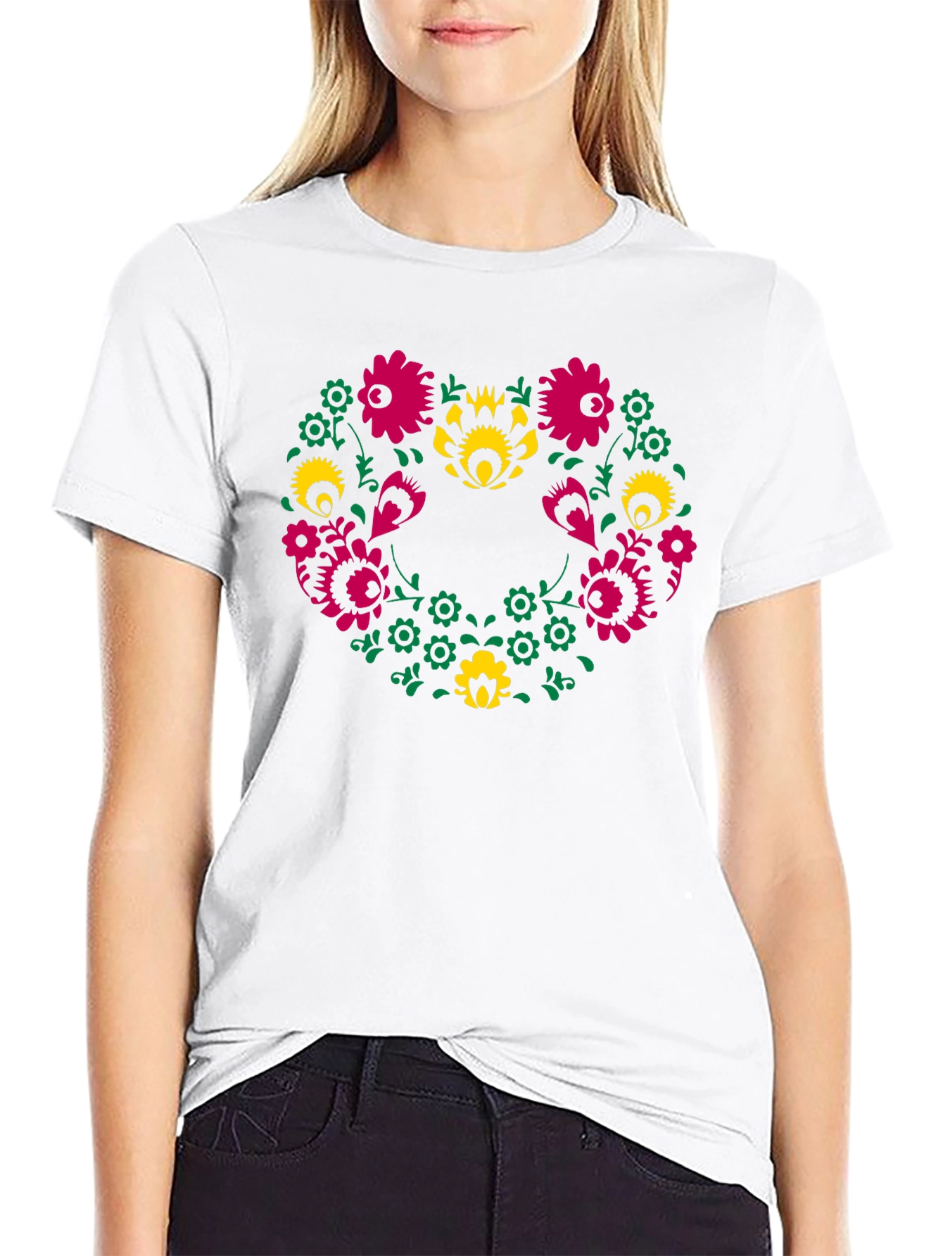 Floral Heart Tee - Black Graphic T-Shirt