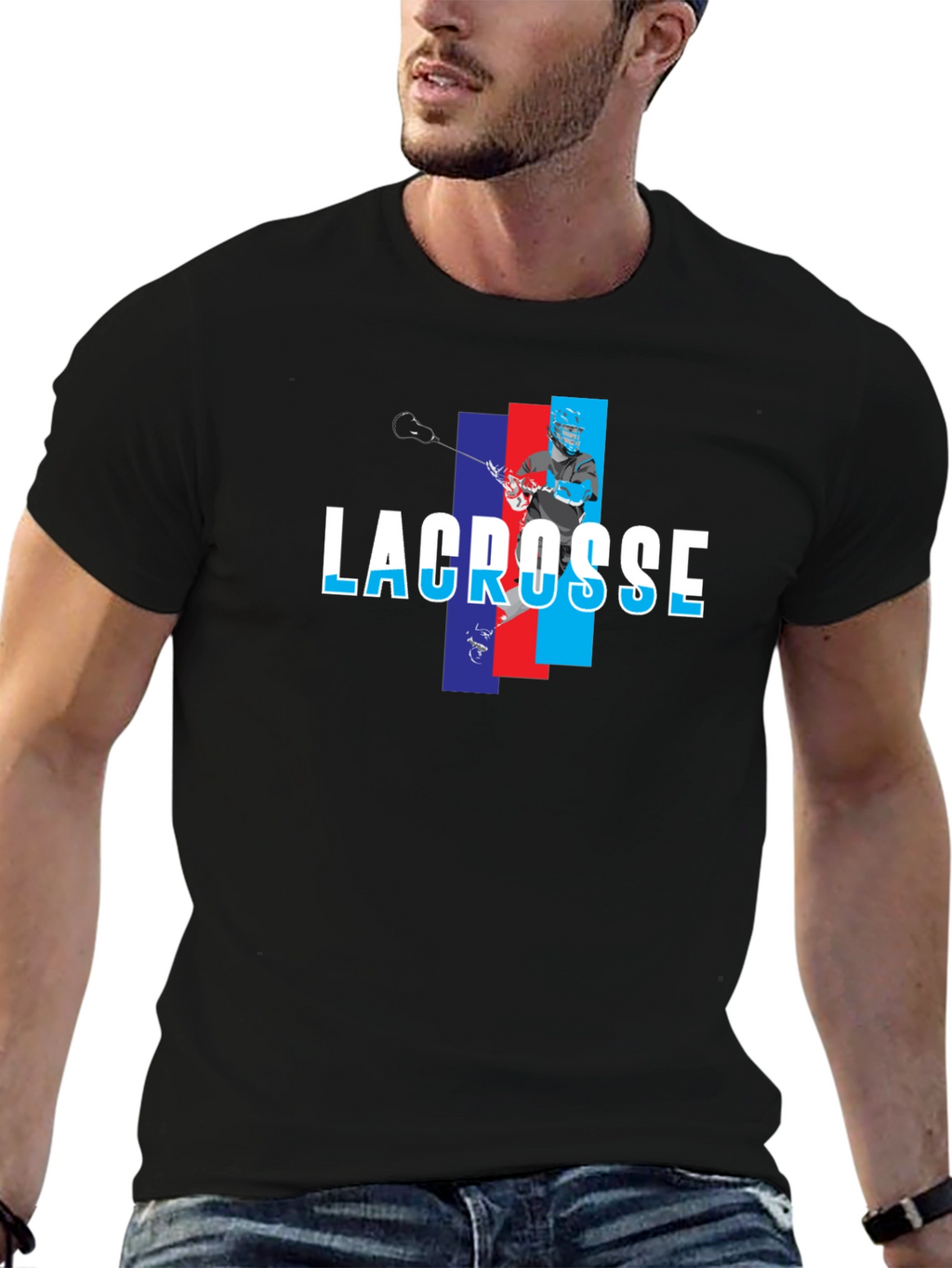 Lacrosse Player Graphic T-Shirt - Black