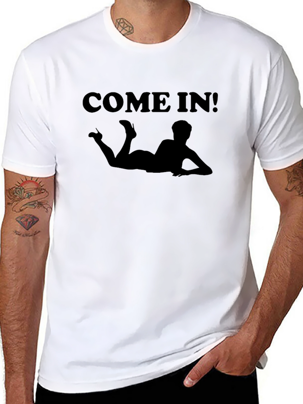 Come In! Graphic Tee - Black Novelty Shirt