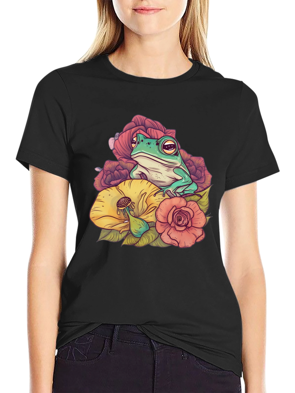 Frog and Flower Graphic T-Shirt