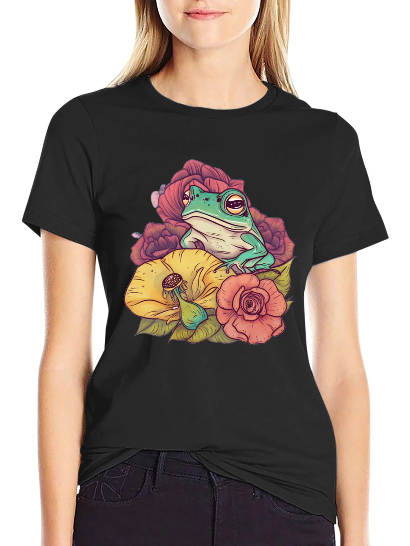 Frog and Flower Graphic T-Shirt