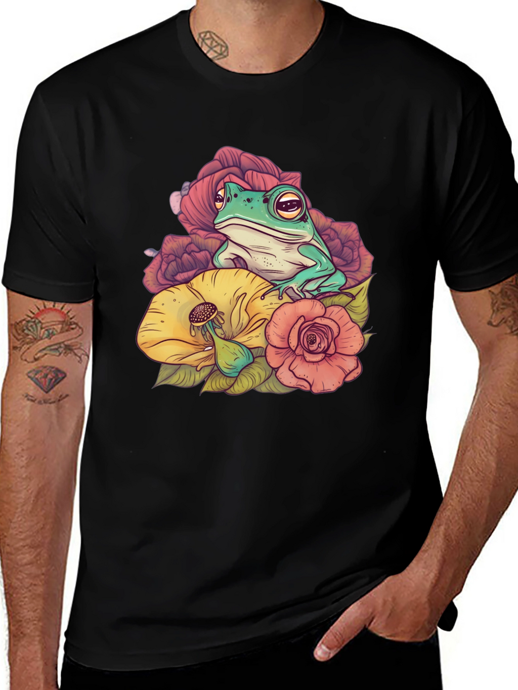 Frog and Flower Graphic T-Shirt