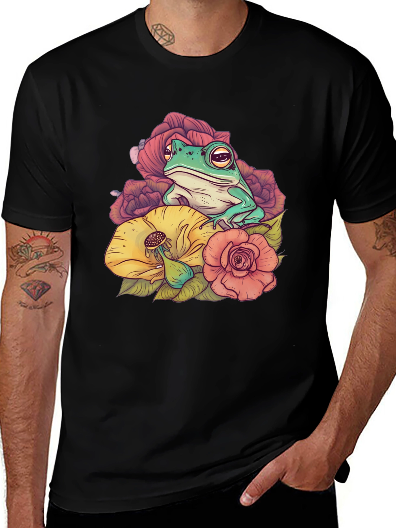 Frog and Flower Graphic T-Shirt
