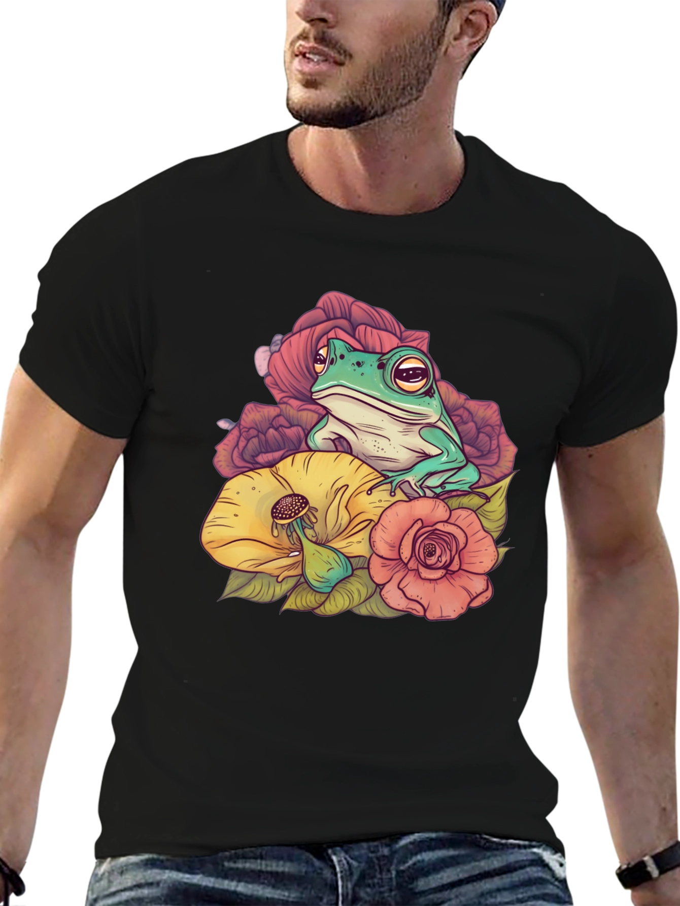 Frog and Flower Graphic T-Shirt