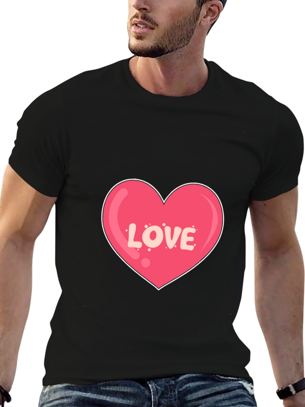 Love Heart Graphic Print Black T-Shirt