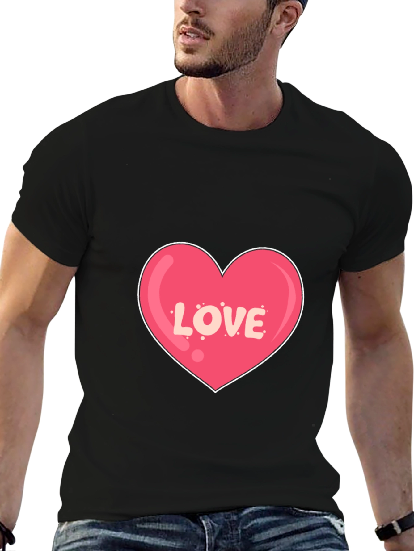 Love Heart Graphic Print Black T-Shirt