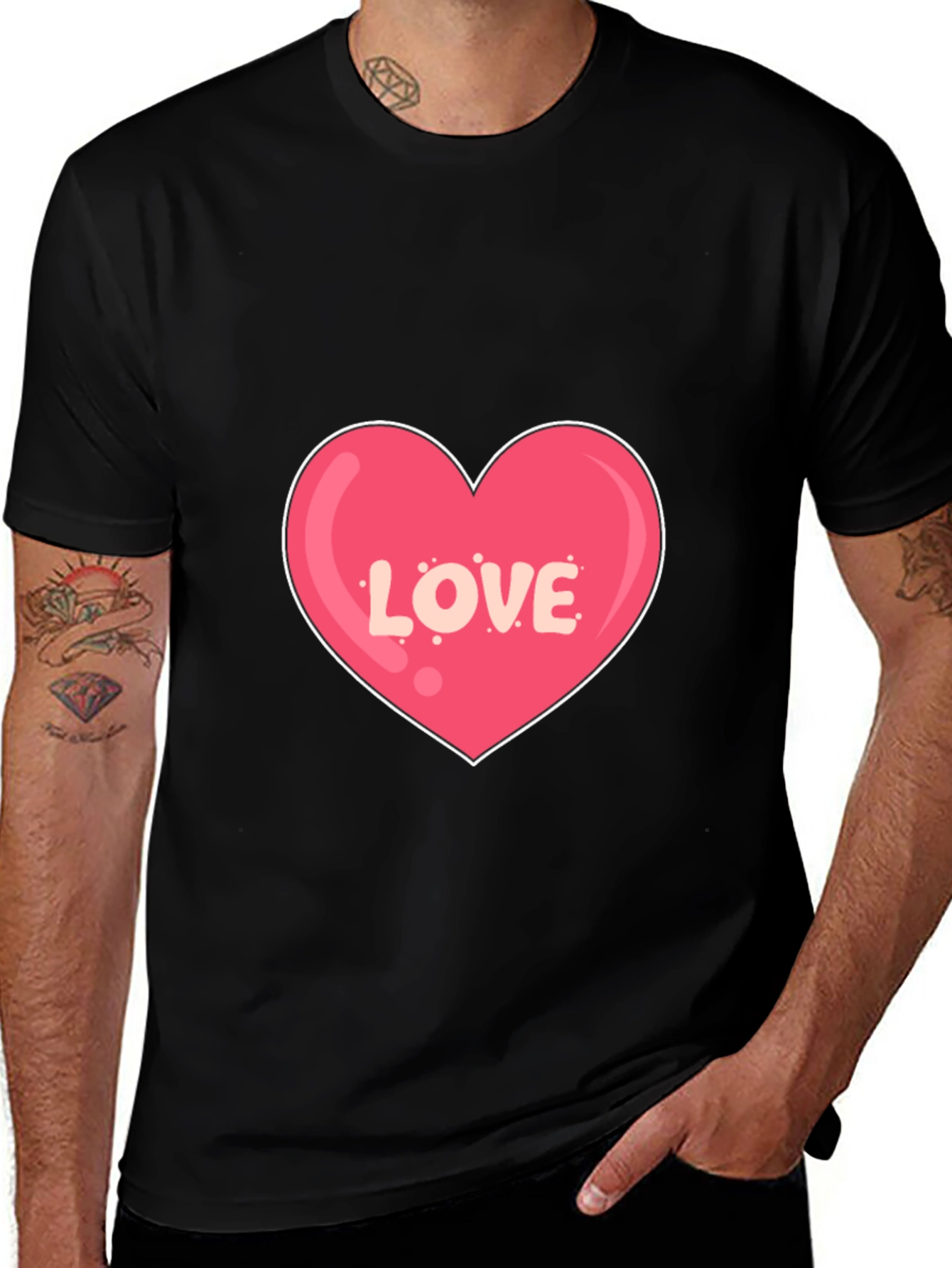 Love Heart Graphic Print Black T-Shirt