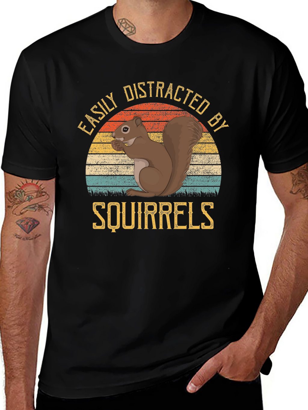 Easily Distracted by Squirrels Black T-Shirt