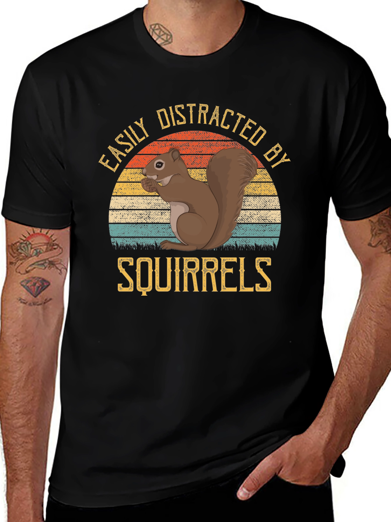 Easily Distracted by Squirrels Black T-Shirt
