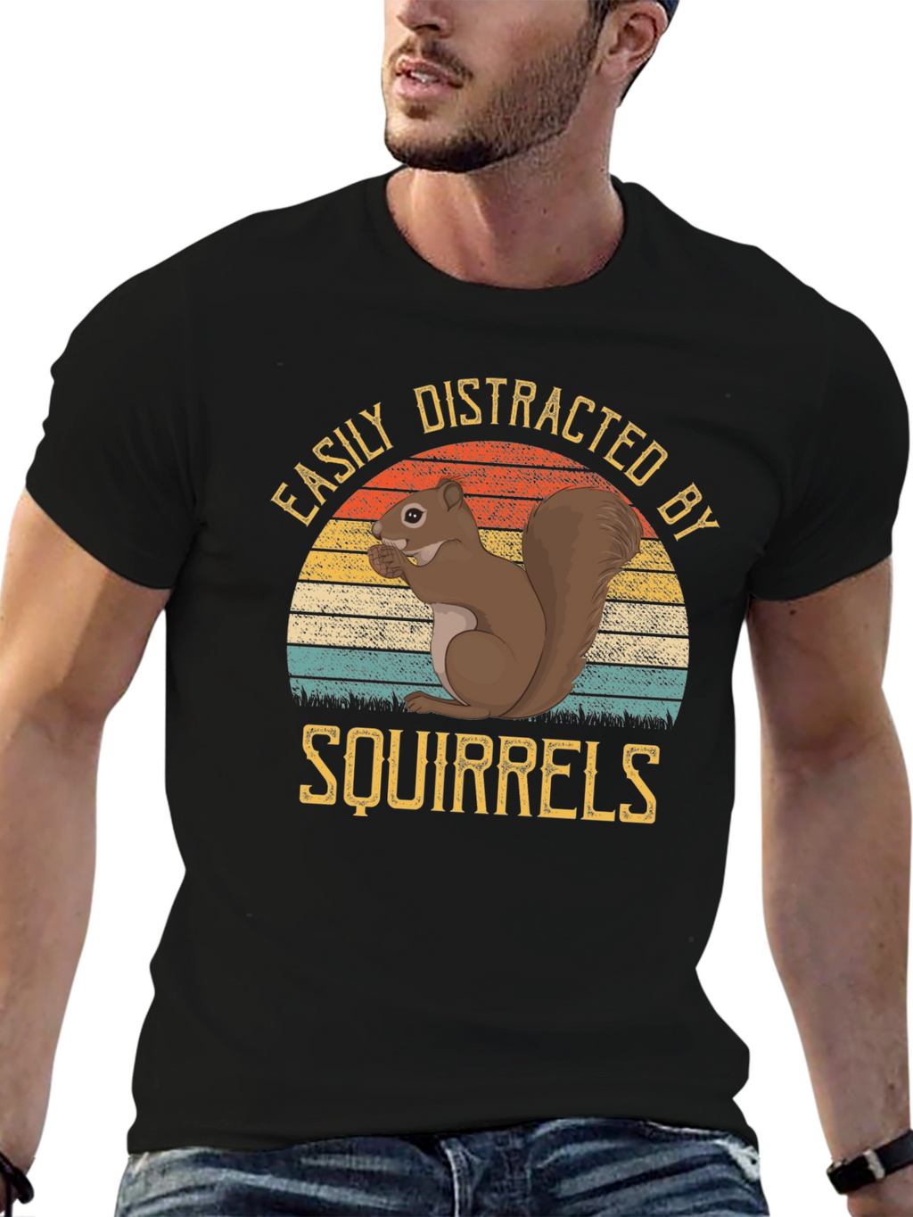 Easily Distracted by Squirrels Black T-Shirt