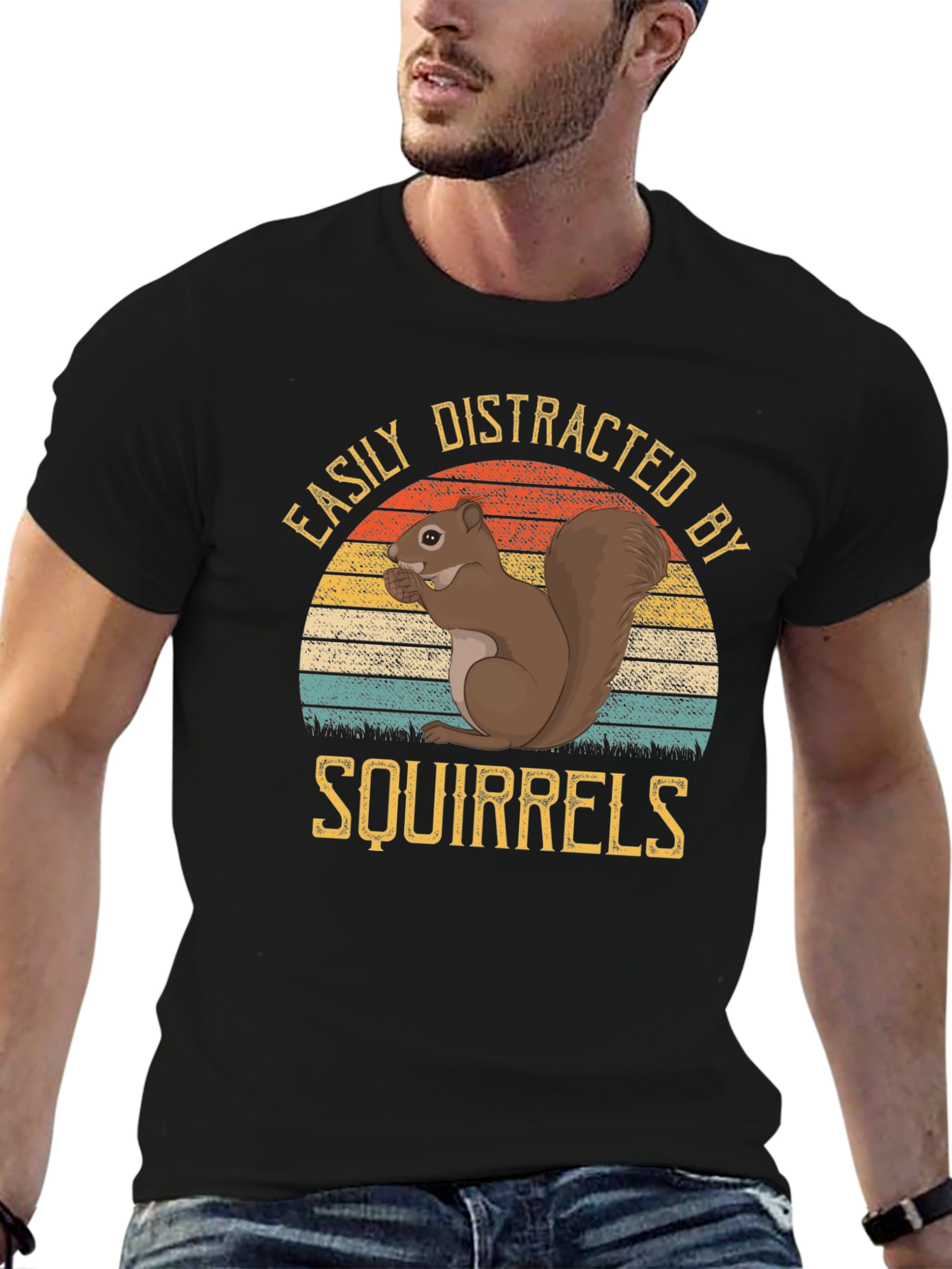 Easily Distracted by Squirrels Black T-Shirt