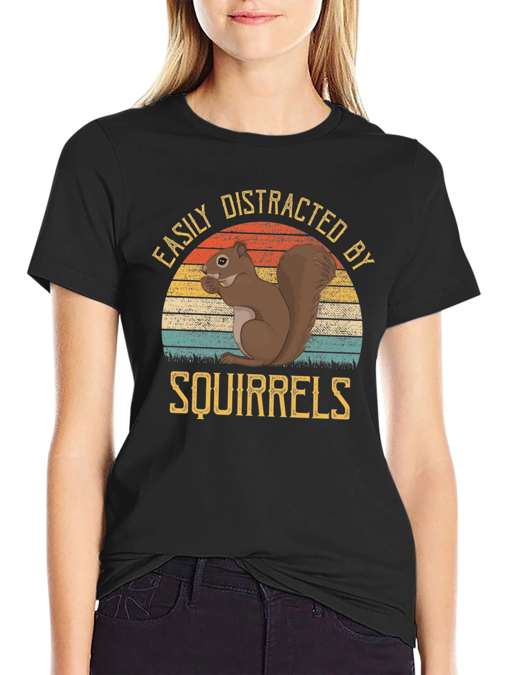 Easily Distracted by Squirrels Black T-Shirt